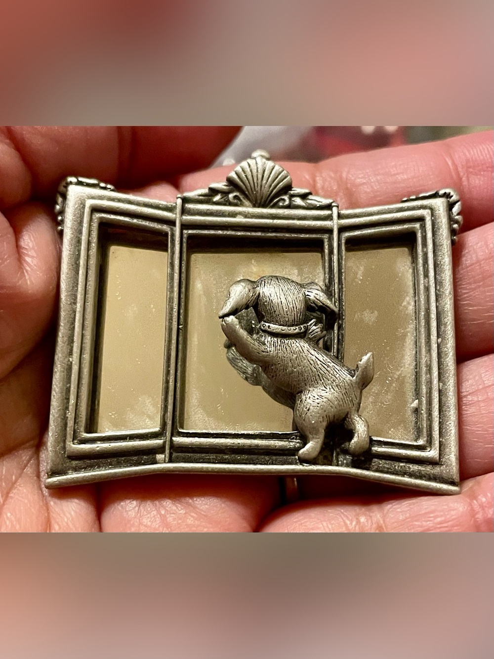 Silver-Tone Dog Frame Brooch